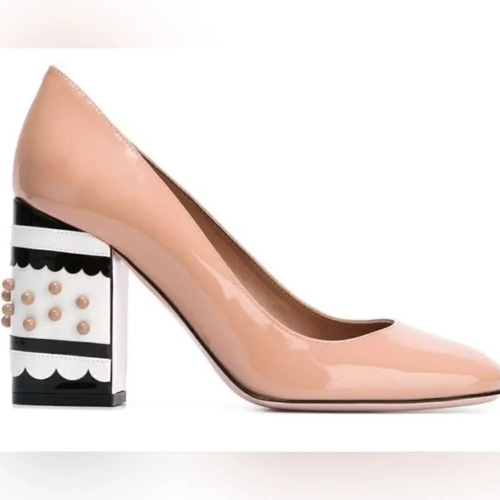 Red valentino runway dress shoes studded heels polka dot 3dโball baby doll pumps